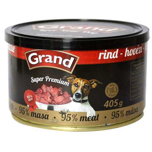 GRAND SUPER PREMIUM Dog Beef 95% masa 405g hovězí maso