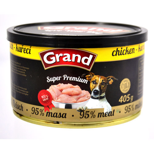 GRAND SUPER PREMIUM Dog Chicken 95% masa 405g kuřecí maso