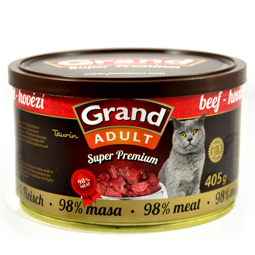 GRAND SUPER PREMIUM Cat Adult 405g Beef 98% masa hovězí pro kočky +Taurin