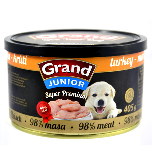 GRAND SUPER PREMIUM Dog Junior 405g Turkey 98% masa krůtí pro štěňata