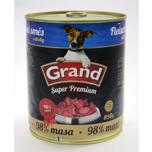 GRAND SUPER PREMIUM Dog 98% masa 850g masová směs s droby