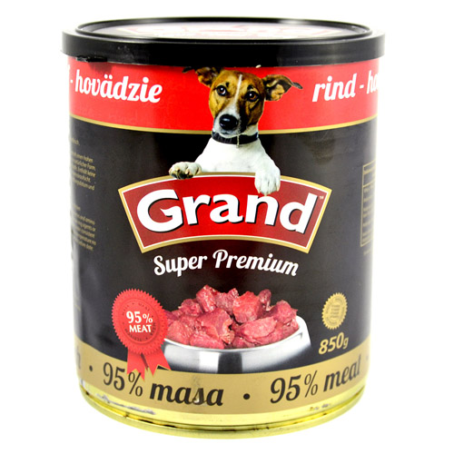 GRAND SUPER PREMIUM Dog Beef 95% masa 850g hovězí maso