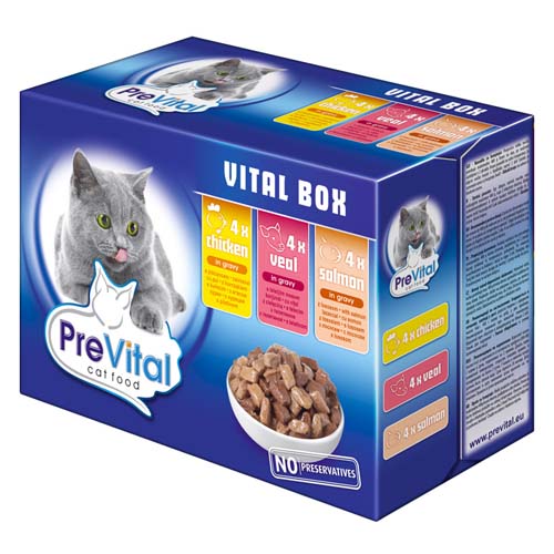 PreVital kapsičky pro kočky 12x100g kuře a telecí v omáčce (box)