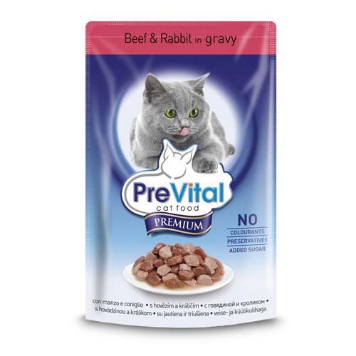 PreVital Premium kapsičky pro kočky 100g hovězí a králíčí v omáčce