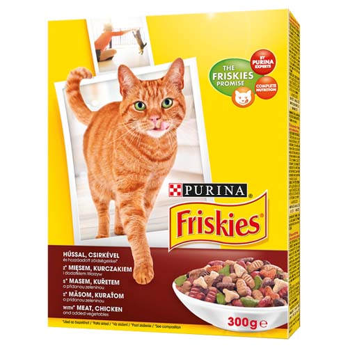FRISKIES 300g pro dospělé kočky masem, kuřecím a zeleninou