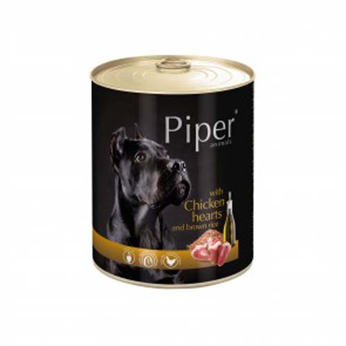 PIPER ADULT 800g konzerva pro psy kuřecí srdce a hnědá rýže