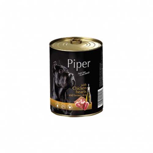 PIPER ADULT 400g konzerva pro psy kuřecí srdce a hnědá rýže
